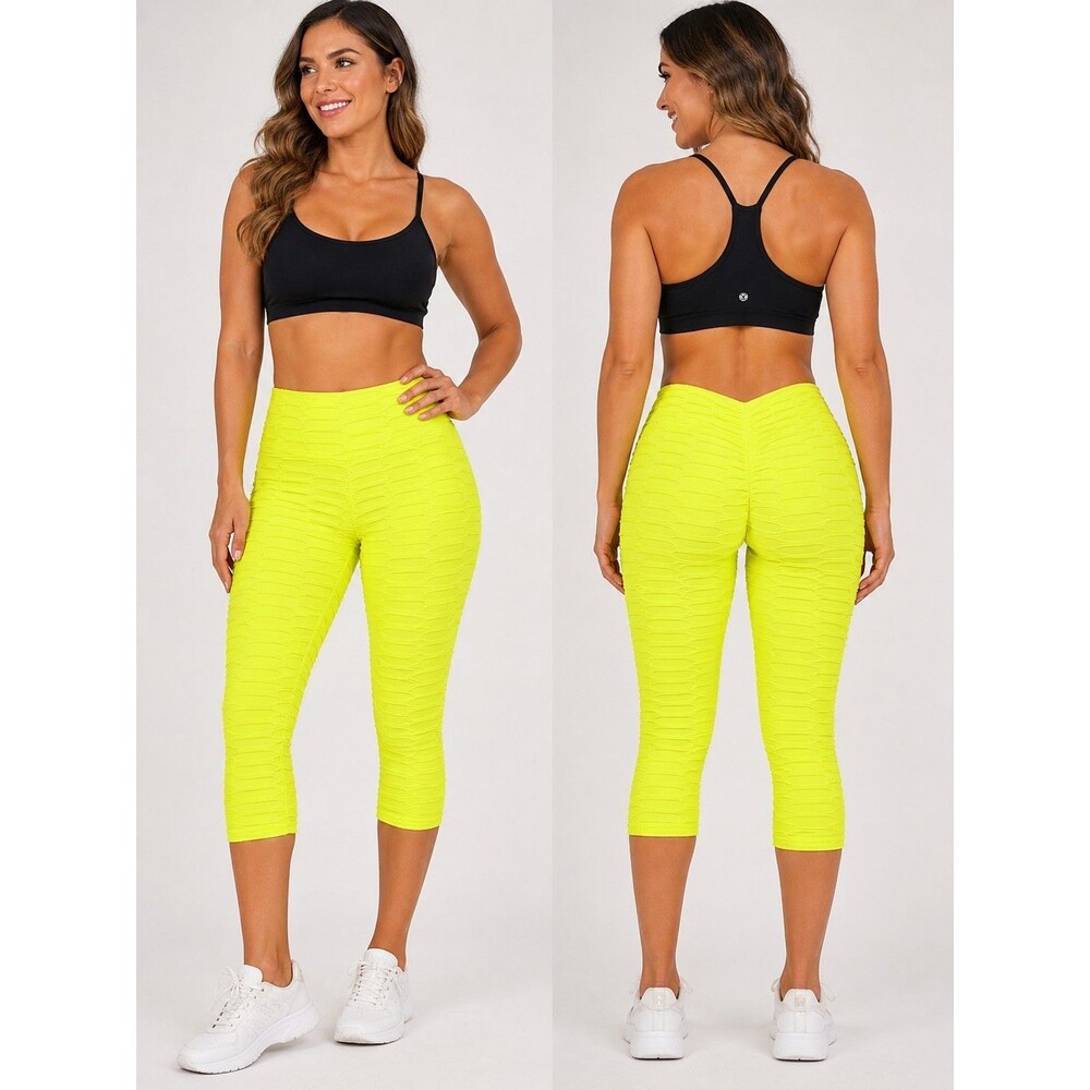 Women’s YellowTextured Leggings Booty Lift Honeycomb Size S